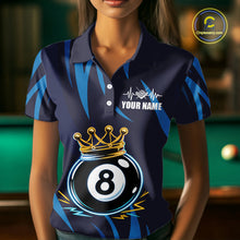 Load image into Gallery viewer, Blue Funny 8 Ball Pool Crown Neon Billiard Shirt For Women Custom Billiard Team Jersey Polo, 1/4 Zip TDM5737