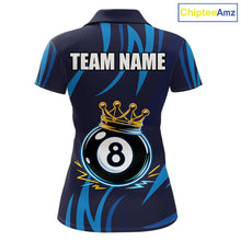 Load image into Gallery viewer, Blue Funny 8 Ball Pool Crown Neon Billiard Shirt For Women Custom Billiard Team Jersey Polo, 1/4 Zip TDM5737
