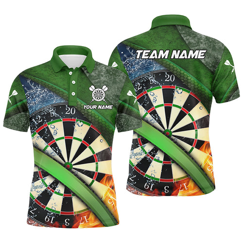 Personalized Green 3D Dartboard Fire And Water Men Darts Polo Shirts Custom Darts Team Jerseys TDM1247