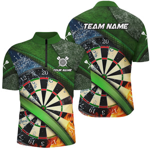 Green 3D Dartboard Fire And Water Men Darts Quarter-Zip Shirts Custom Darts Team Jerseys TDM1247