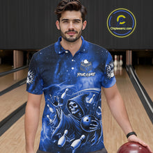 Load image into Gallery viewer, Funny Blue Grim Reaper Galaxy Bowling Shirt For Men Custom Bowling Team Jersey Polo &amp; 1/4 Zip TDM6079