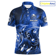 Load image into Gallery viewer, Funny Blue Grim Reaper Galaxy Bowling Shirt For Men Custom Bowling Team Jersey Polo &amp; 1/4 Zip TDM6079