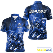 Load image into Gallery viewer, Funny Blue Grim Reaper Galaxy Bowling Shirt For Men Custom Bowling Team Jersey Polo &amp; 1/4 Zip TDM6079