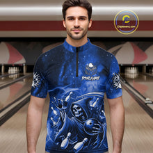 Load image into Gallery viewer, Funny Blue Grim Reaper Galaxy Bowling Shirt For Men Custom Bowling Team Jersey Polo &amp; 1/4 Zip TDM6079