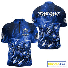 Load image into Gallery viewer, Funny Blue Grim Reaper Galaxy Bowling Shirt For Men Custom Bowling Team Jersey Polo &amp; 1/4 Zip TDM6079