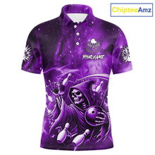 Load image into Gallery viewer, Funny Purple Grim Reaper Galaxy Bowling Shirt For Men Custom Bowling Team Jersey Polo &amp; 1/4 Zip TDM6080