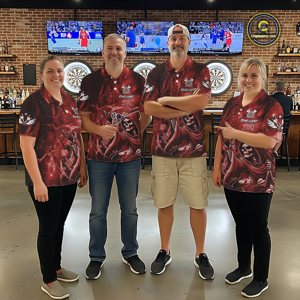 Red Grim Reaper Galaxy Dart Shirt For Women Custom Darts Jersey Pocket Option TDM6081
