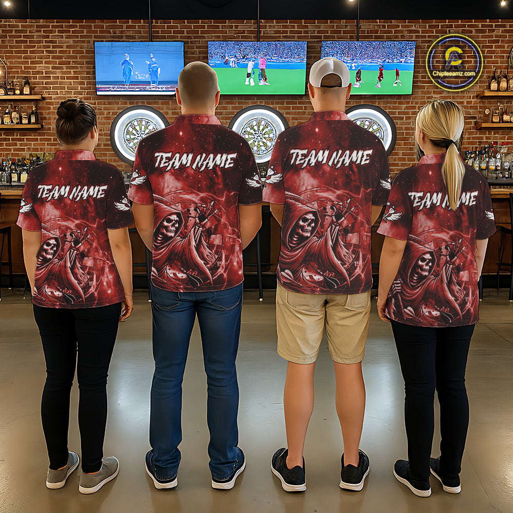 Red Grim Reaper Galaxy Dart Shirt For Women Custom Darts Jersey Pocket Option TDM6081