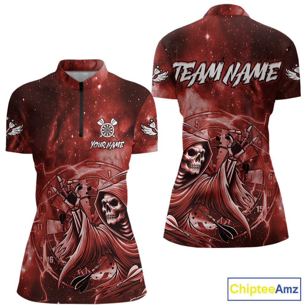 Red Grim Reaper Galaxy Dart Shirt For Women Custom Darts Jersey Pocket Option TDM6081