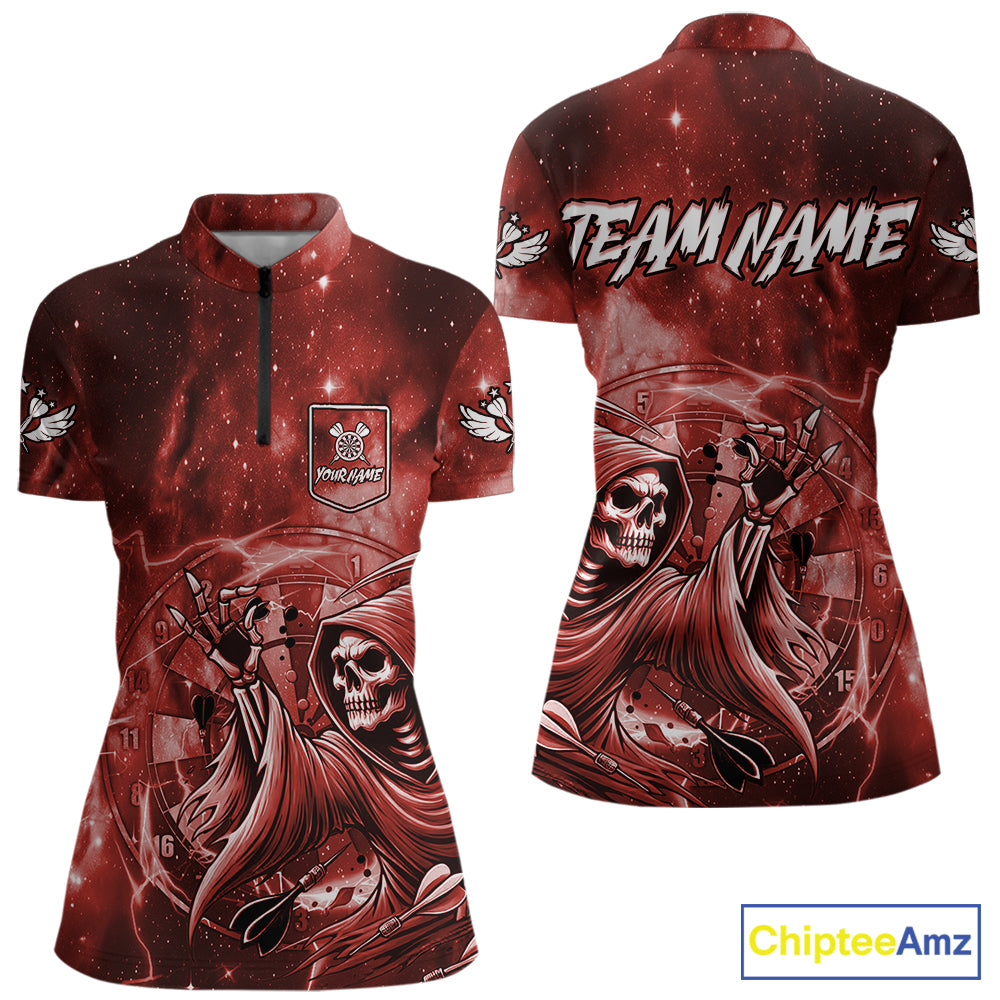 Red Grim Reaper Galaxy Dart Shirt For Women Custom Darts Jersey Pocket Option TDM6081