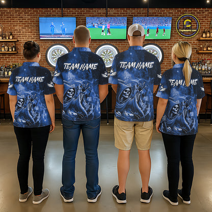 Blue Grim Reaper Galaxy Dart Shirt For Women Custom Darts Jersey Pocket Option TDM6082