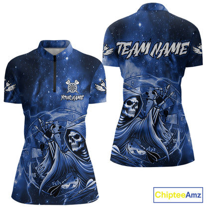 Blue Grim Reaper Galaxy Dart Shirt For Women Custom Darts Jersey Pocket Option TDM6082