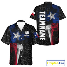 Load image into Gallery viewer, Personalized Texas Flag Smoke Hawaiian Bowling Shirt For Women, Patriotic Bowling Team Jersey TDM6088