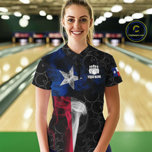 Load image into Gallery viewer, Personalized Texas Flag Smoke Bowling Shirt For Women, Patriotic Bowling Team Jersey Polo &amp; 1/4 Zip TDM6088