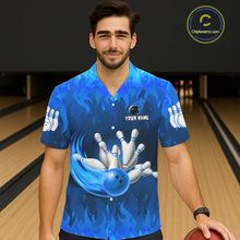 Load image into Gallery viewer, Personalized Flame Blue Hawaiian Bowling Shirt For Women Custom Fire Bowling Team Jersey TDM6090
