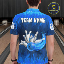 Load image into Gallery viewer, Personalized Flame Blue Bowling Shirt For Men Custom Fire Bowling Team Jersey Polo &amp; 1/4 Zip TDM6090