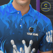 Load image into Gallery viewer, Personalized Flame Blue Bowling Shirt For Men Custom Fire Bowling Team Jersey Polo &amp; 1/4 Zip TDM6090