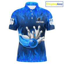 Load image into Gallery viewer, Personalized Flame Blue Bowling Shirt For Men Custom Fire Bowling Team Jersey Polo &amp; 1/4 Zip TDM6090