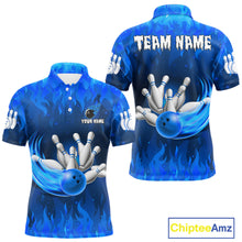 Load image into Gallery viewer, Personalized Flame Blue Bowling Shirt For Men Custom Fire Bowling Team Jersey Polo &amp; 1/4 Zip TDM6090