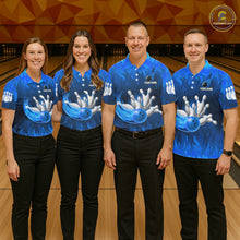 Load image into Gallery viewer, Personalized Flame Blue Bowling Shirt For Men Custom Fire Bowling Team Jersey Polo &amp; 1/4 Zip TDM6090