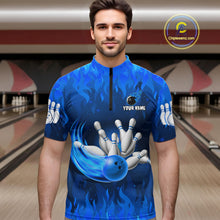 Load image into Gallery viewer, Personalized Flame Blue Bowling Shirt For Men Custom Fire Bowling Team Jersey Polo &amp; 1/4 Zip TDM6090