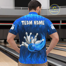 Load image into Gallery viewer, Personalized Flame Blue Bowling Shirt For Men Custom Fire Bowling Team Jersey Polo &amp; 1/4 Zip TDM6090