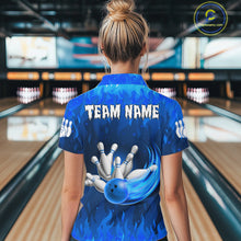 Load image into Gallery viewer, Personalized Flame Blue Bowling Shirt For Women Custom Fire Bowling Team Jersey Polo &amp; 1/4 Zip TDM6090