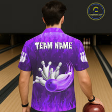 Load image into Gallery viewer, Personalized Flame Purple Hawaiian Bowling Shirt For Women Custom Fire Bowling Team Jersey TDM6091