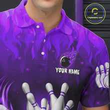 Load image into Gallery viewer, Personalized Flame Purple Bowling Shirt For Men Custom Fire Bowling Team Jersey Polo &amp; 1/4 Zip TDM6091