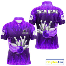 Load image into Gallery viewer, Personalized Flame Purple Bowling Shirt For Men Custom Fire Bowling Team Jersey Polo &amp; 1/4 Zip TDM6091