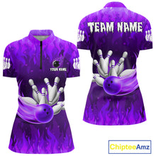 Load image into Gallery viewer, Personalized Flame Purple Bowling Shirt For Women Custom Fire Bowling Team Jersey Polo &amp; 1/4 Zip TDM6091