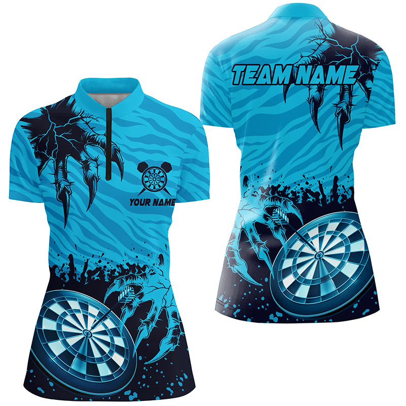 Funny Claw Dartboard Blue Women Darts Quarter-Zip Shirts Customized Team League Darts Shirts TDM1457