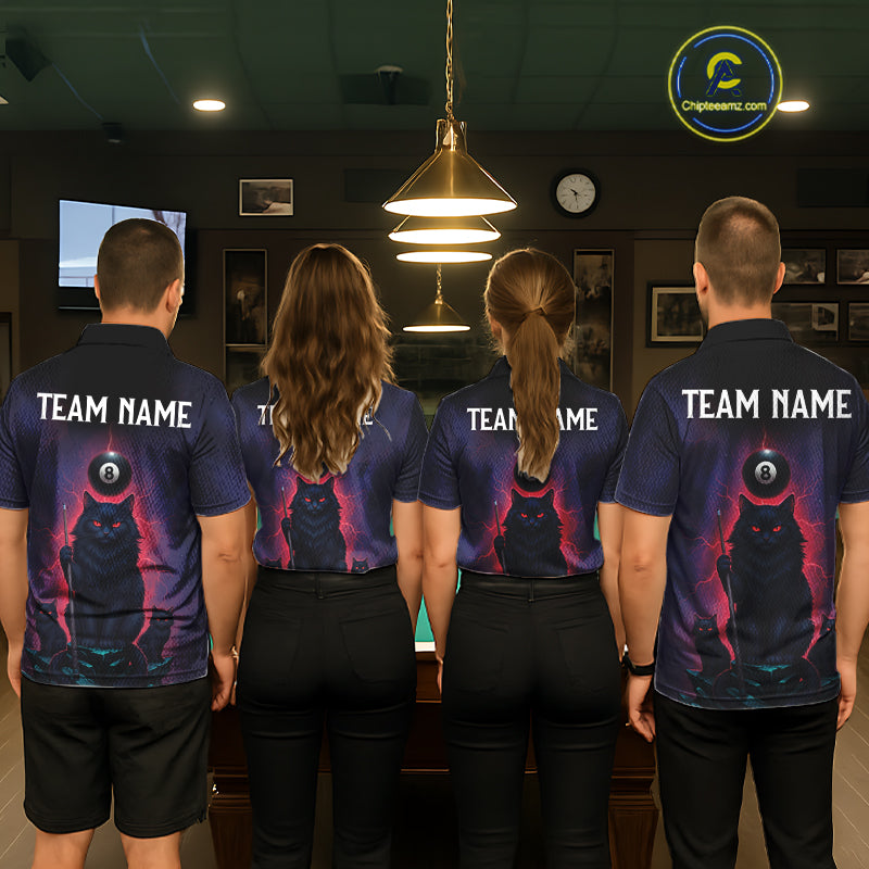 Personalized Billiard Cats Lightning 8 Ball Pool Shirt For Women, Billiard Team Jersey Polo & 1/4 Zip TDM6344