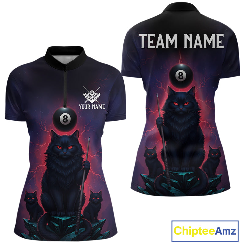 Personalized Billiard Cats Lightning 8 Ball Pool Shirt For Women, Billiard Team Jersey Polo & 1/4 Zip TDM6344