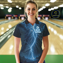 Load image into Gallery viewer, Custom Blue Lightning Cobra Snake Bowling Shirt For Women, Bowling Team Jersey Polo &amp; 1/4 Zip TDM6350