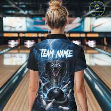 Load image into Gallery viewer, Custom Blue Lightning Cobra Snake Bowling Shirt For Women, Bowling Team Jersey Polo &amp; 1/4 Zip TDM6350