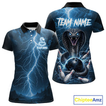 Load image into Gallery viewer, Custom Blue Lightning Cobra Snake Bowling Shirt For Women, Bowling Team Jersey Polo &amp; 1/4 Zip TDM6350