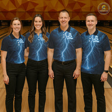 Load image into Gallery viewer, Custom Blue Lightning Cobra Snake Bowling Shirt For Women, Bowling Team Jersey Polo &amp; 1/4 Zip TDM6350