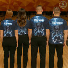 Load image into Gallery viewer, Custom Blue Lightning Cobra Snake Bowling Shirt For Women, Bowling Team Jersey Polo &amp; 1/4 Zip TDM6350
