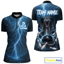 Load image into Gallery viewer, Custom Blue Lightning Cobra Snake Bowling Shirt For Women, Bowling Team Jersey Polo &amp; 1/4 Zip TDM6350