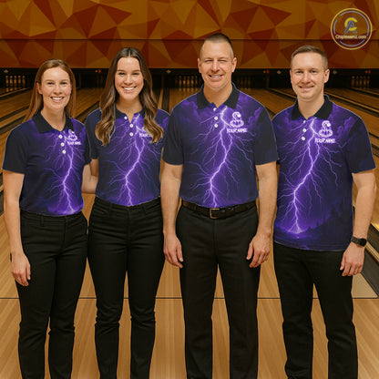 Custom Purple Lightning Cobra Snake Bowling Shirt For Women, Bowling Team Jersey Polo & 1/4 Zip TDM6351