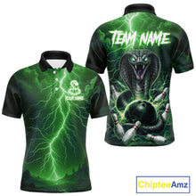 Load image into Gallery viewer, Custom Green Lightning Cobra Snake Bowling Shirt For Men, Bowling Team Jersey Polo &amp; 1/4 Zip TDM6352