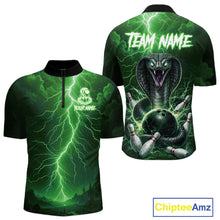 Load image into Gallery viewer, Custom Green Lightning Cobra Snake Bowling Shirt For Men, Bowling Team Jersey Polo &amp; 1/4 Zip TDM6352