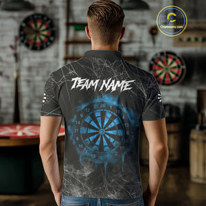 Black And Blue Grim Reaper Smoke Funny Dart Shirts For Men Custom Dart Jerseys, Darts Clothing TDM4005