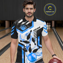 Load image into Gallery viewer, Custom Smoke Bowling Pins Polo &amp; Quarter Zip Shirt For Men, Bowling League Team Jersey |Blue TDM6522