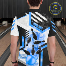 Load image into Gallery viewer, Custom Smoke Bowling Pins Polo &amp; Quarter Zip Shirt For Men, Bowling League Team Jersey |Blue TDM6522