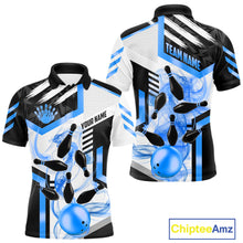 Load image into Gallery viewer, Custom Smoke Bowling Pins Polo &amp; Quarter Zip Shirt For Men, Bowling League Team Jersey |Blue TDM6522