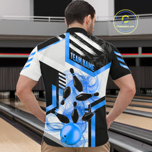 Load image into Gallery viewer, Custom Smoke Bowling Pins Polo &amp; Quarter Zip Shirt For Men, Bowling League Team Jersey |Blue TDM6522