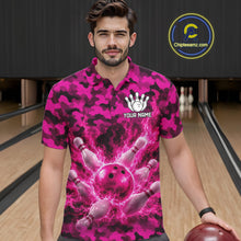 Load image into Gallery viewer, Custom Pink Camo Lightning Flame Bowling Jersey For Men, Bowling Team Shirts Polo &amp; 1/4 Zip TDM6524