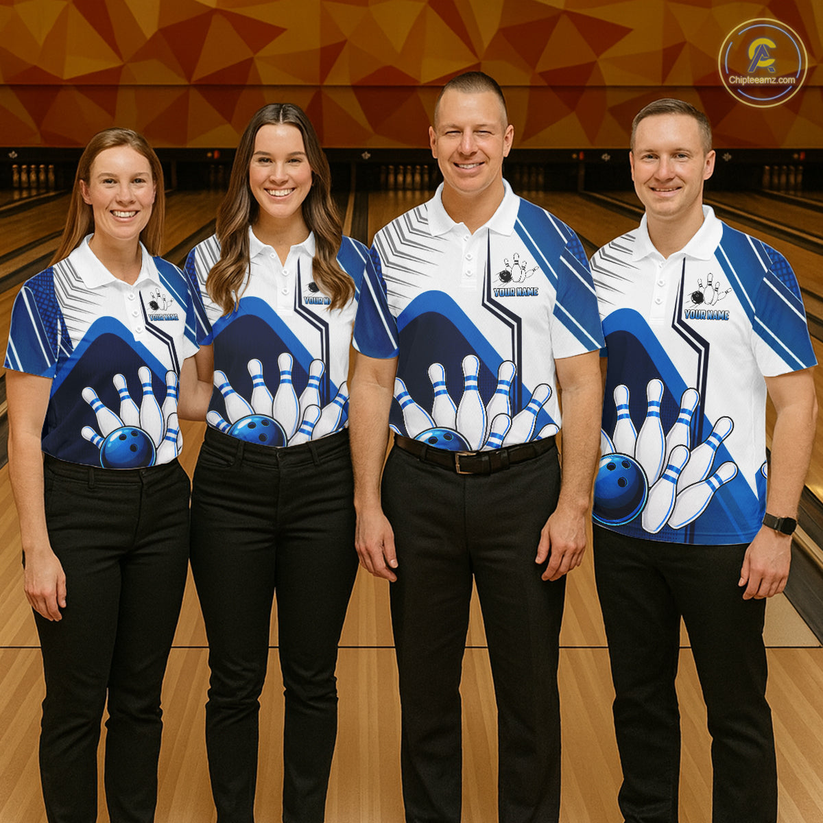 Custom White And Blue Bowling Ball Polo & Quarter Zip For Men, Bowling Team Shirts, Bowling Jersey TDM6525